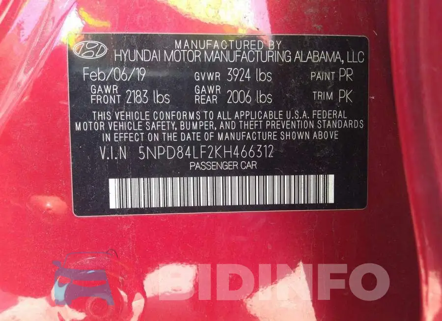 5NPD84LF2KH466312 Photo# 9