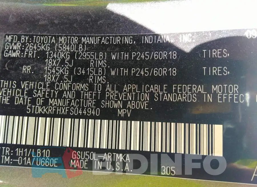 5TDKKRFHXFS044940 Photo# 9