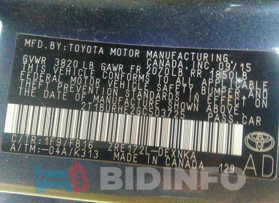 2T1BURHE2GC503725 Photo# 9