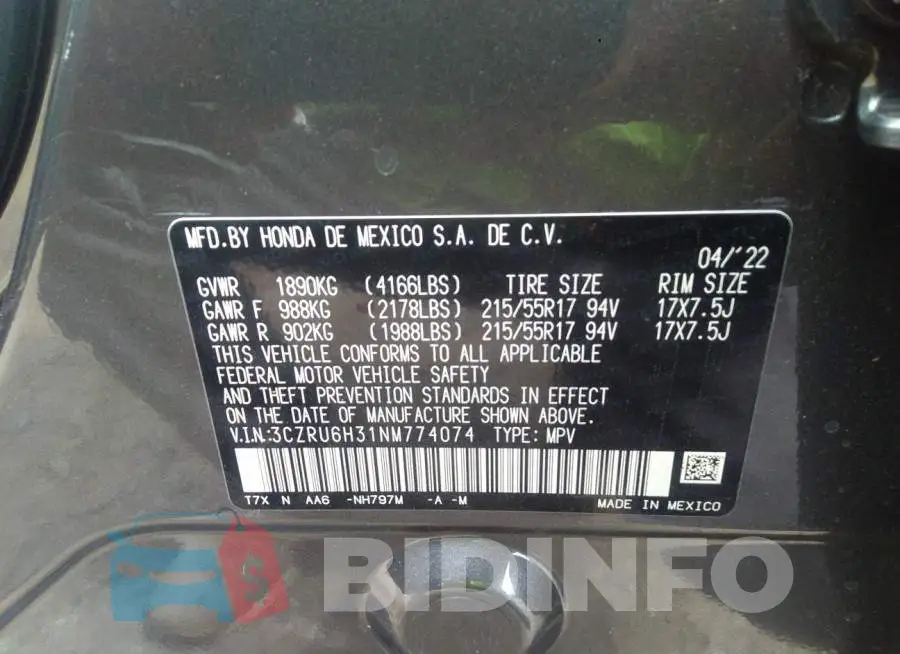 3CZRU6H31NM774074 Photo# 9
