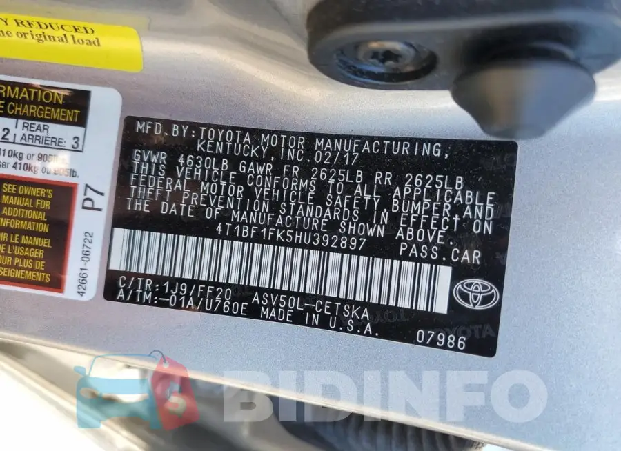4T1BF1FK5HU392897 Photo# 12