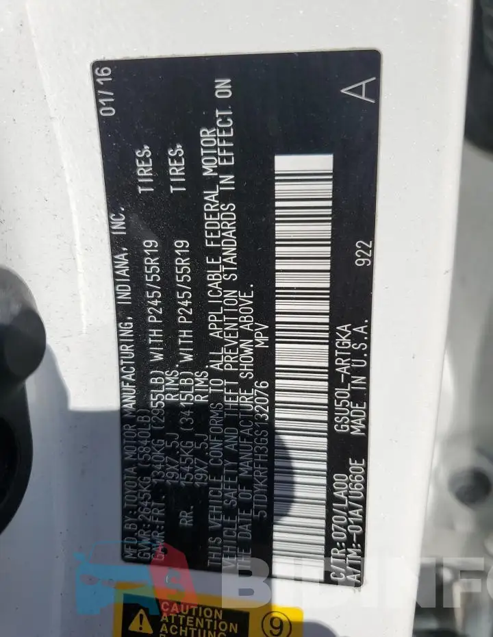 5TDYKRFH3GS132076 Photo# 13