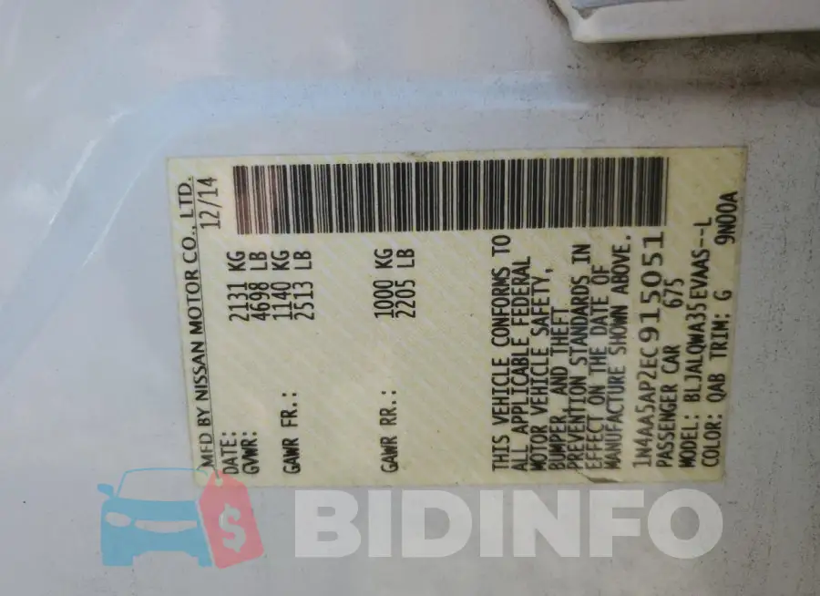 1N4AA5AP2EC915051 Photo# 12
