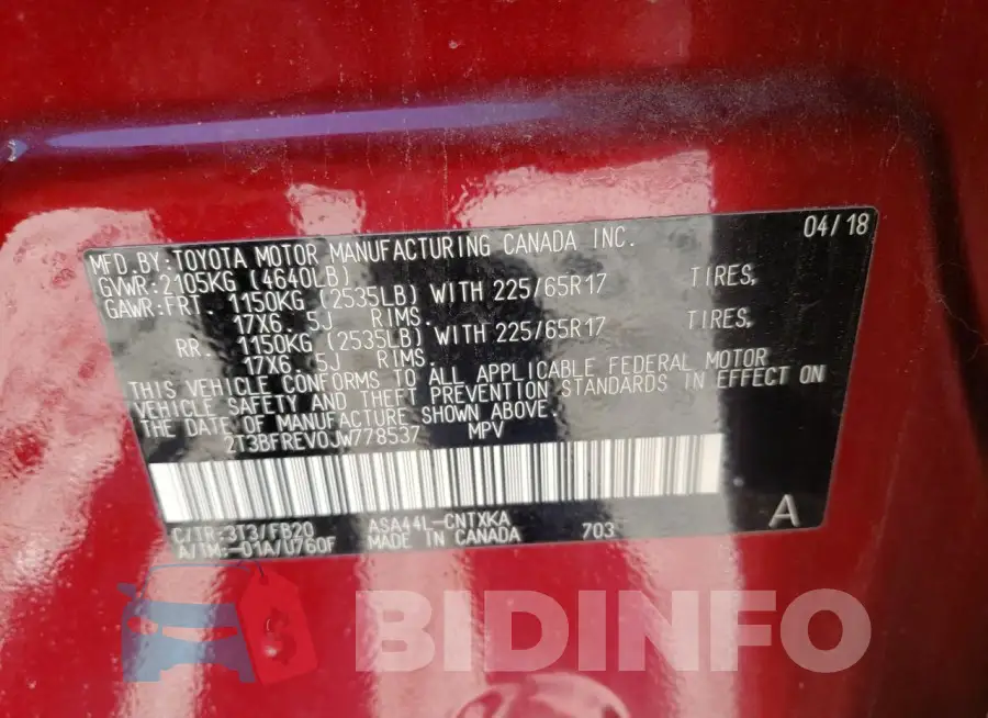 2T3BFREV0JW778537 Photo# 13