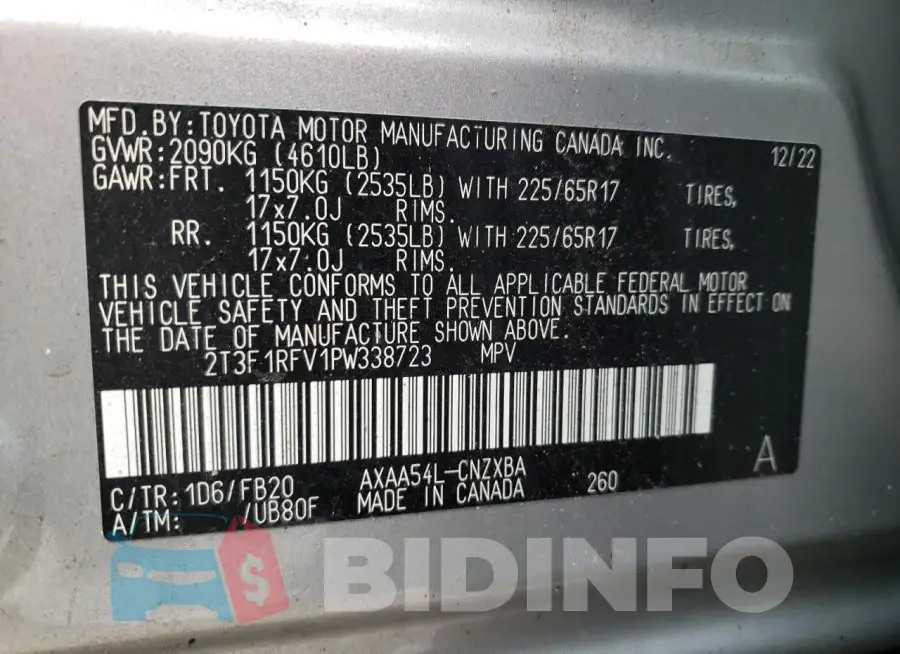 2T3F1RFV1PW338723 Photo# 12