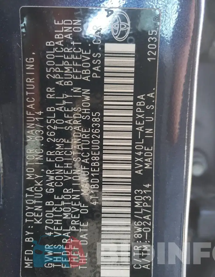 4T1BD1EB8EU026385 Photo# 13
