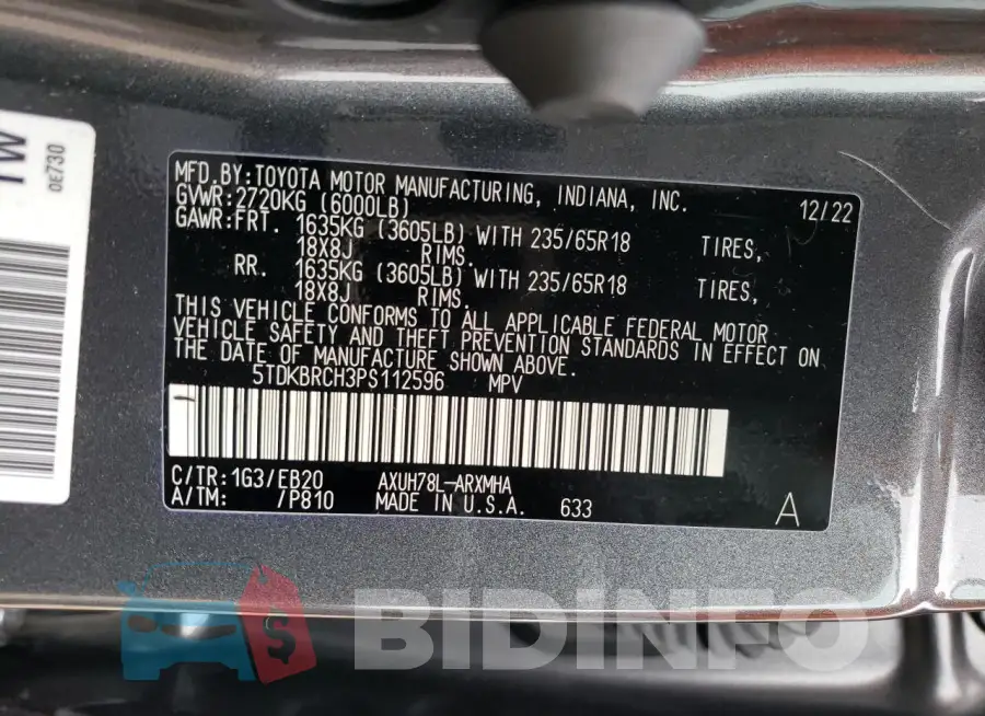 5TDKBRCH3PS112596 Photo# 13