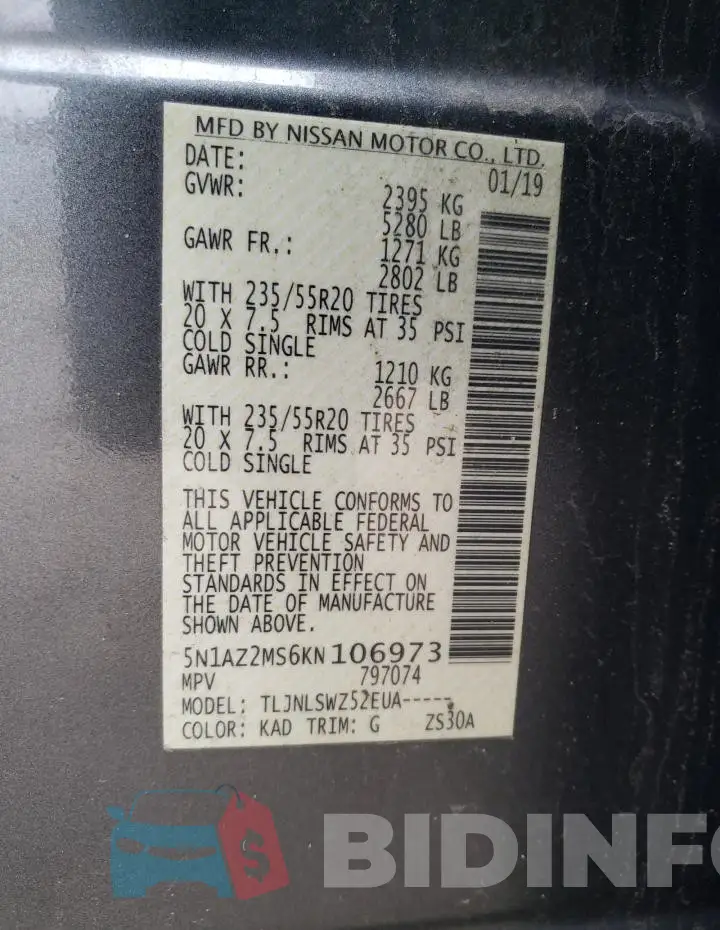 5N1AZ2MS6KN106973 Photo# 13