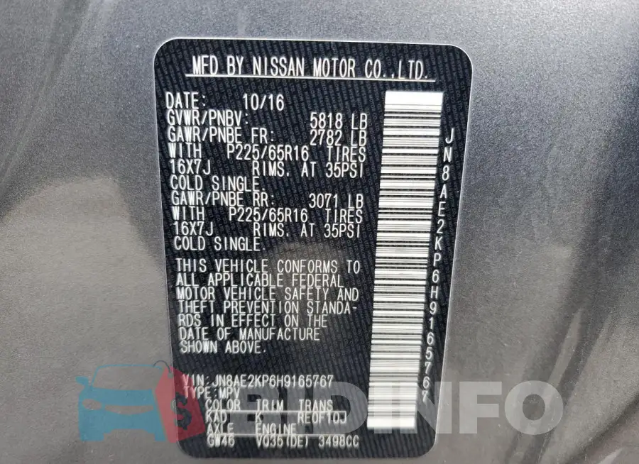 JN8AE2KP6H9165767 Photo# 13