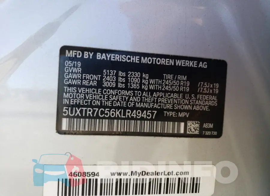 5UXTR7C56KLR49457 Photo# 13