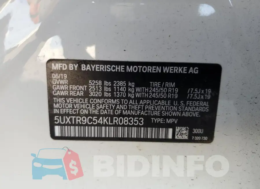 5UXTR9C54KLR08353 Photo# 13