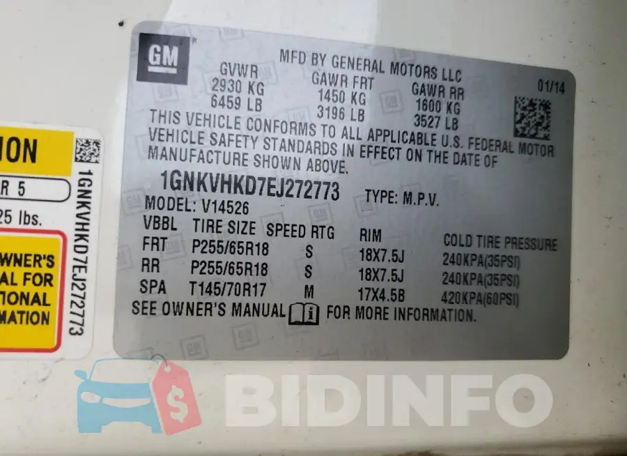 1GNKVHKD7EJ272773 Photo# 13