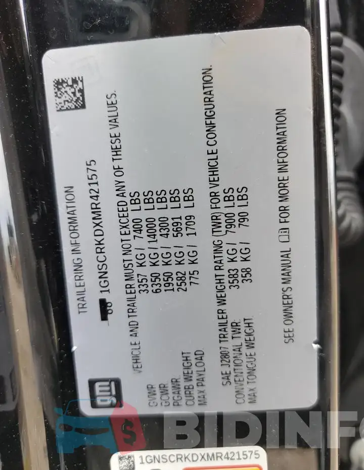 1GNSCRKDXMR421575 Photo# 13