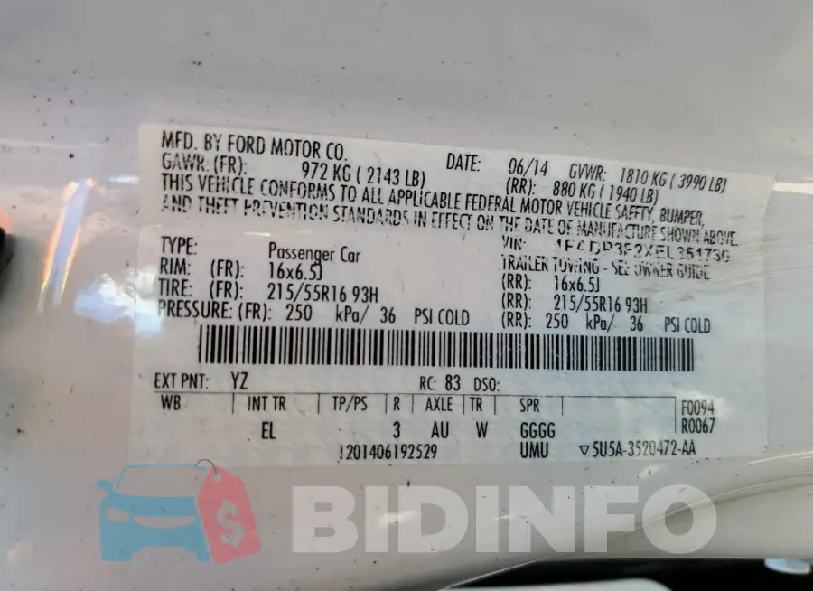 1FADP3F2XEL351730 Photo# 12