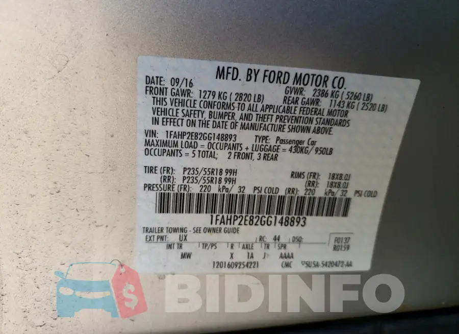 1FAHP2E82GG148893 Photo# 13