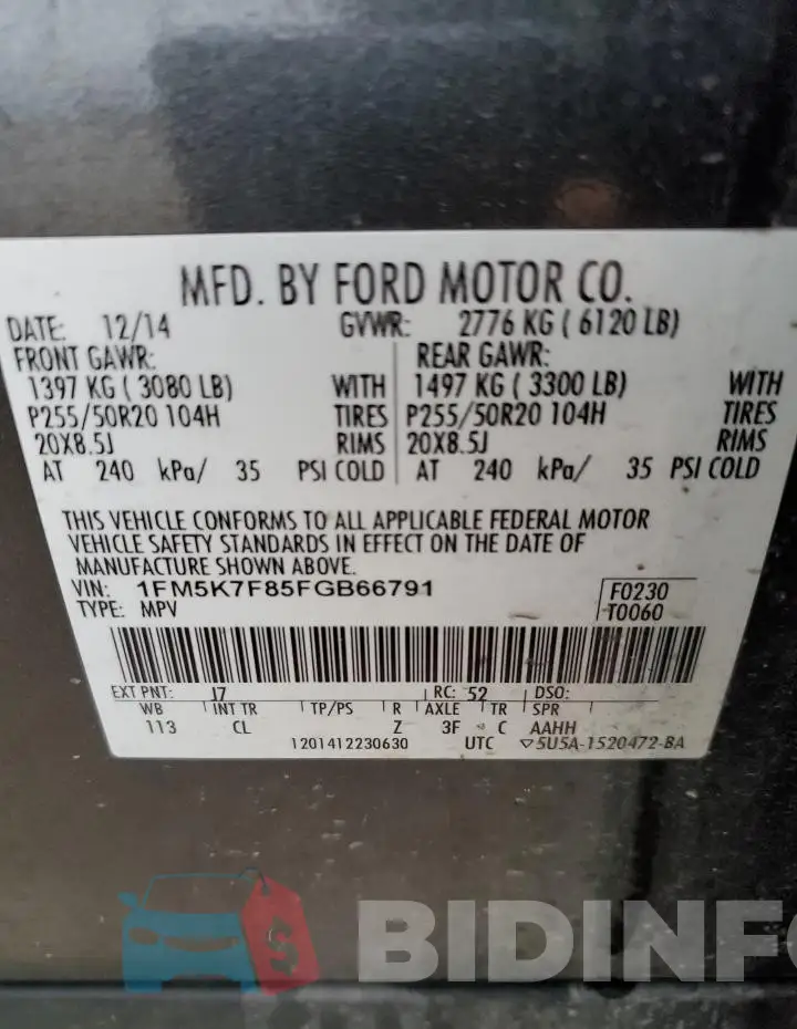 1FM5K7F85FGB66791 Photo# 13