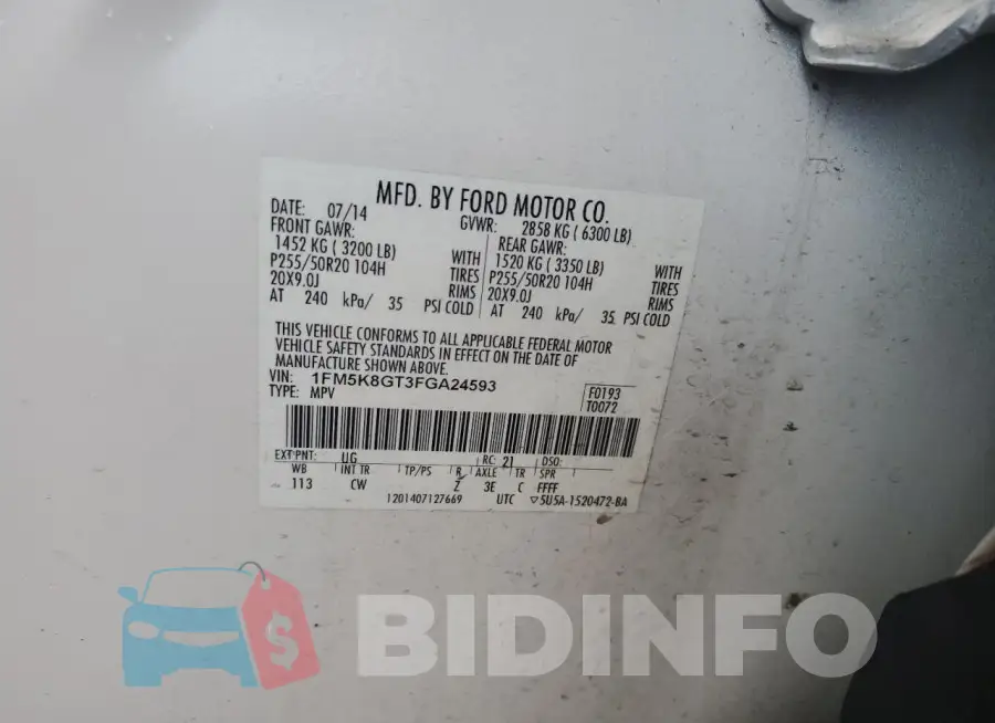 1FM5K8GT3FGA24593 Photo# 13
