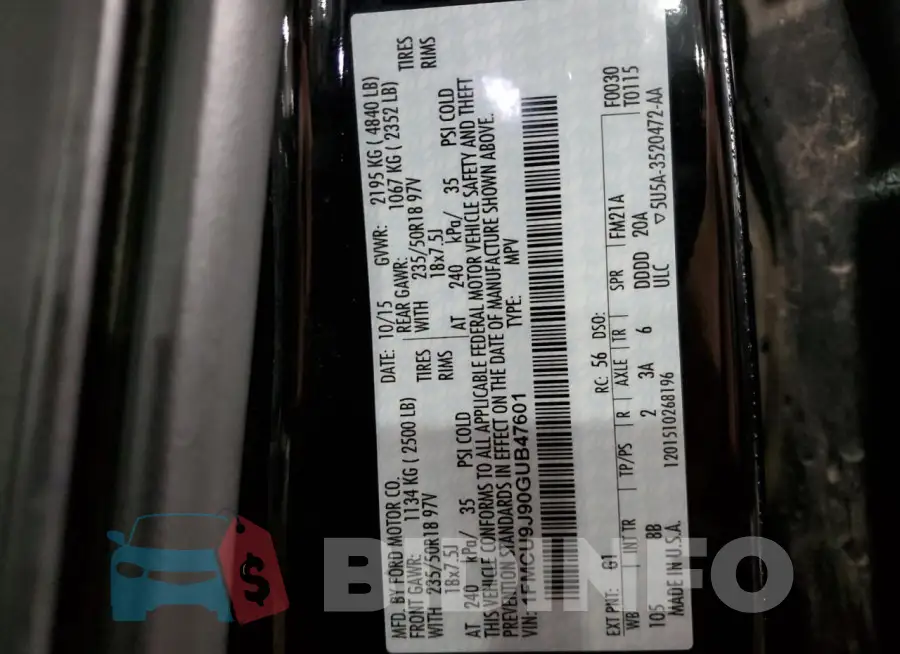 1FMCU9J90GUB47601 Photo# 13