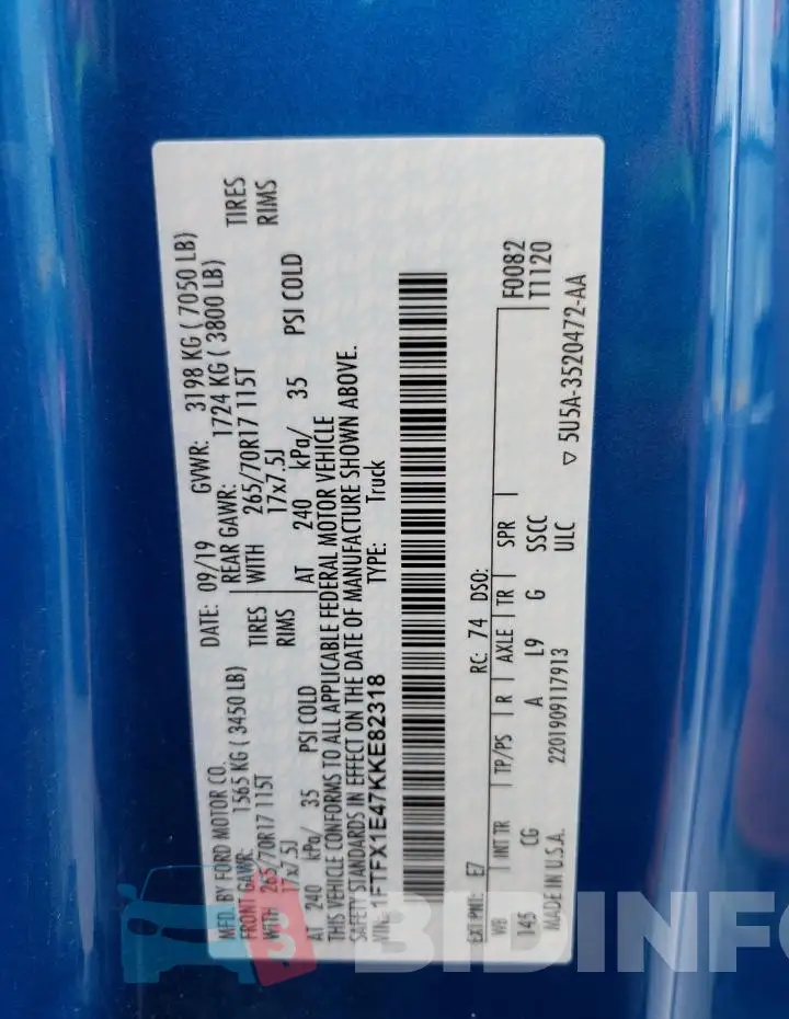 1FTFX1E47KKE82318 Photo# 12