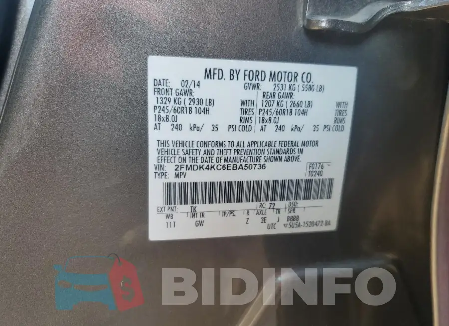 2FMDK4KC6EBA50736 Photo# 14