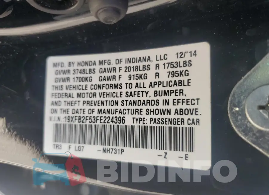 19XFB2F53FE224396 Photo# 12