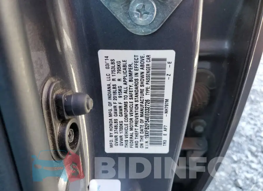 19XFB2F54EE032726 Photo# 12