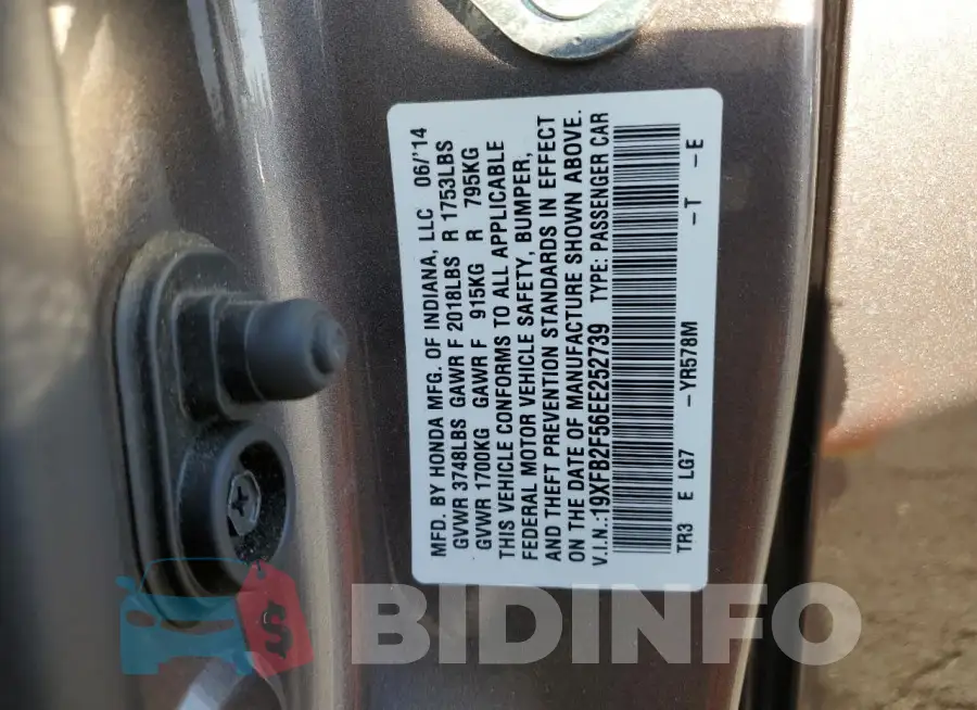 19XFB2F56EE252739 Photo# 12