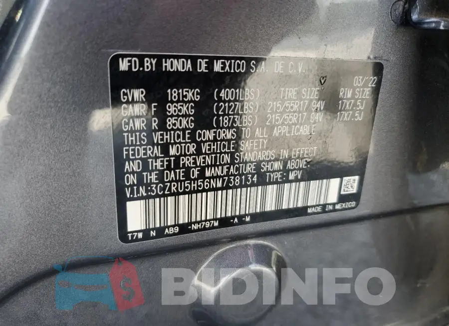3CZRU5H56NM738134 Photo# 12