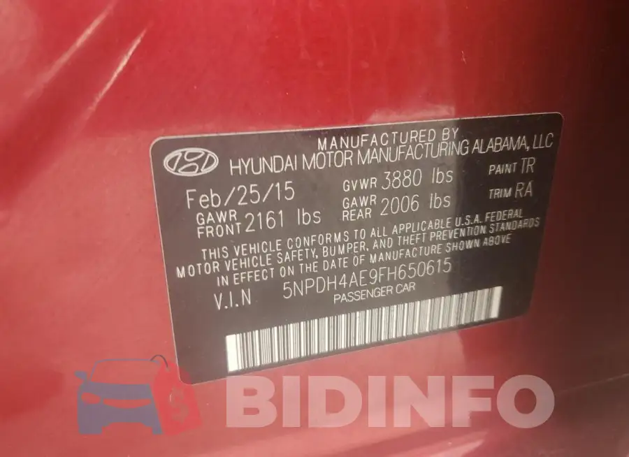 5NPDH4AE9FH650615 Photo# 12