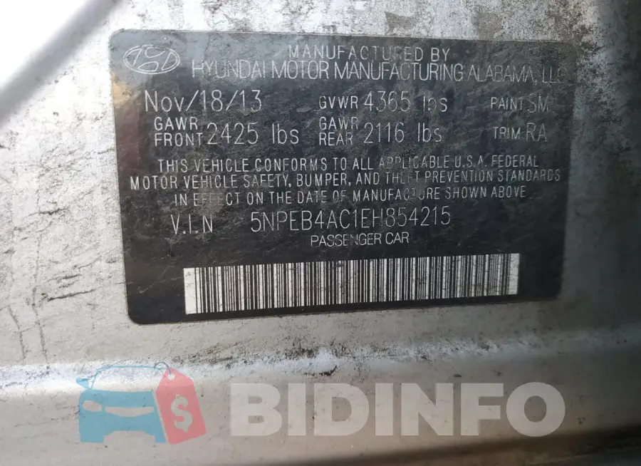 5NPEB4AC1EH854215 Photo# 12
