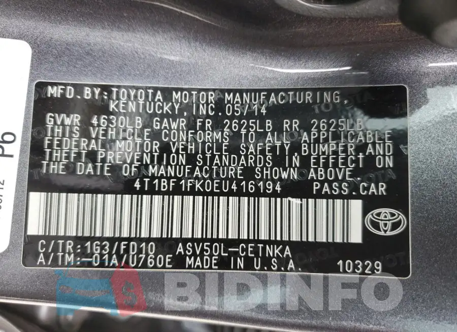 4T1BF1FK0EU416194 Photo# 12