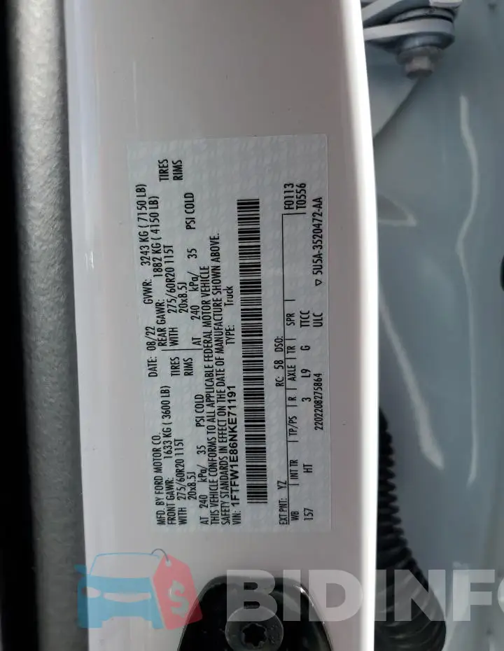 1FTFW1E86NKE71191 Photo# 12