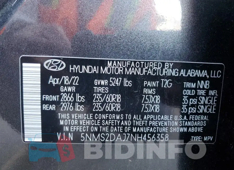 5NMS2DAJ7NH456358 Photo# 14