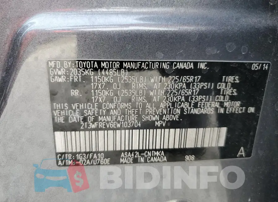 2T3WFREV6EW103704 Photo# 13