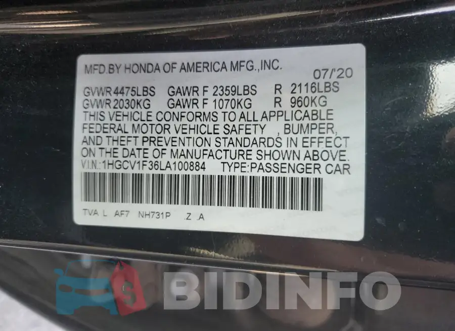 1HGCV1F36LA100884 Photo# 13