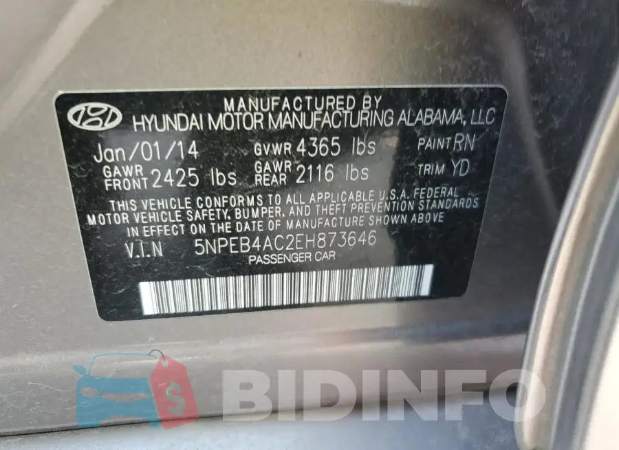 5NPEB4AC2EH873646 Photo# 13