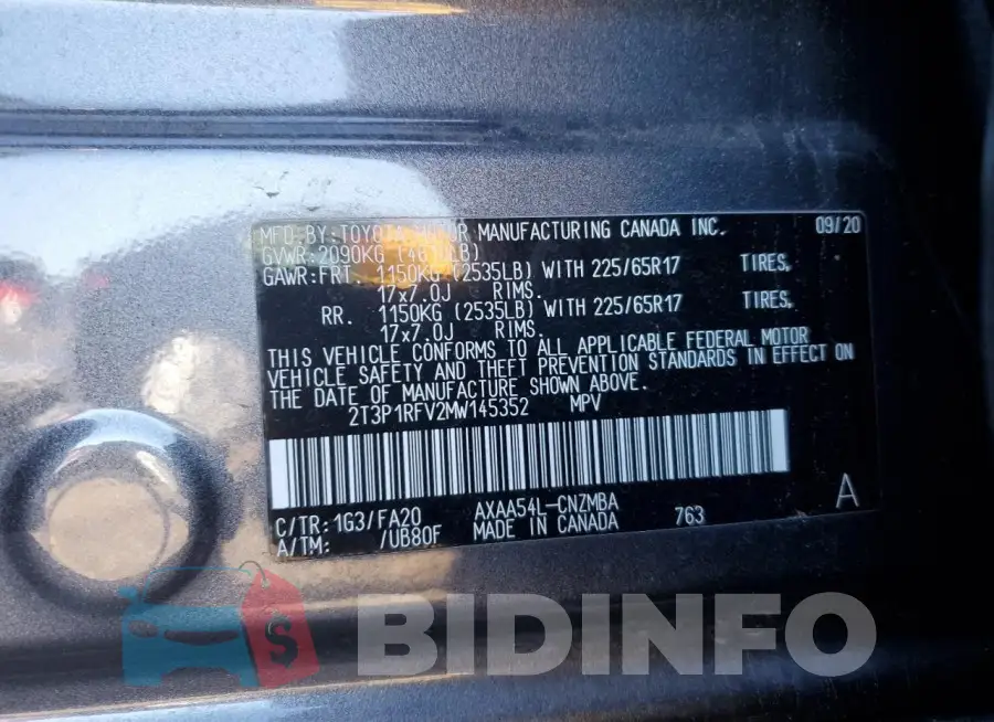 2T3P1RFV2MW145352 Photo# 12