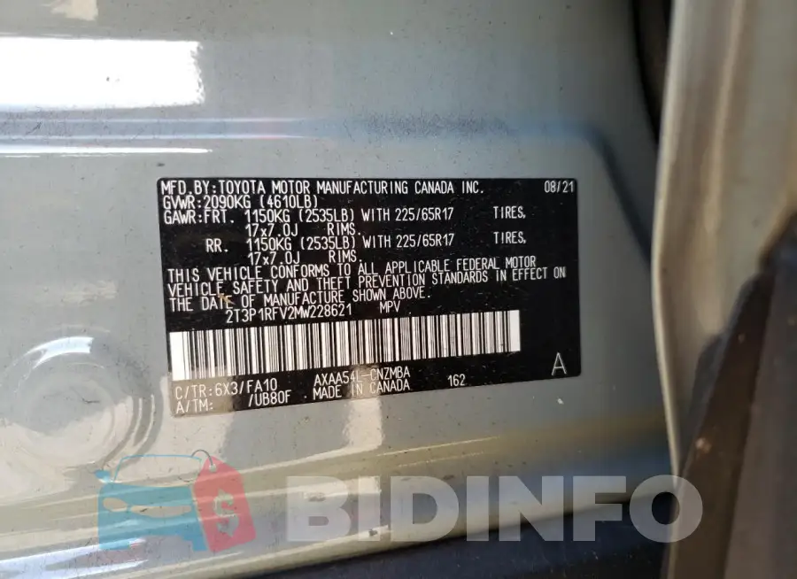 2T3P1RFV2MW228621 Photo# 13