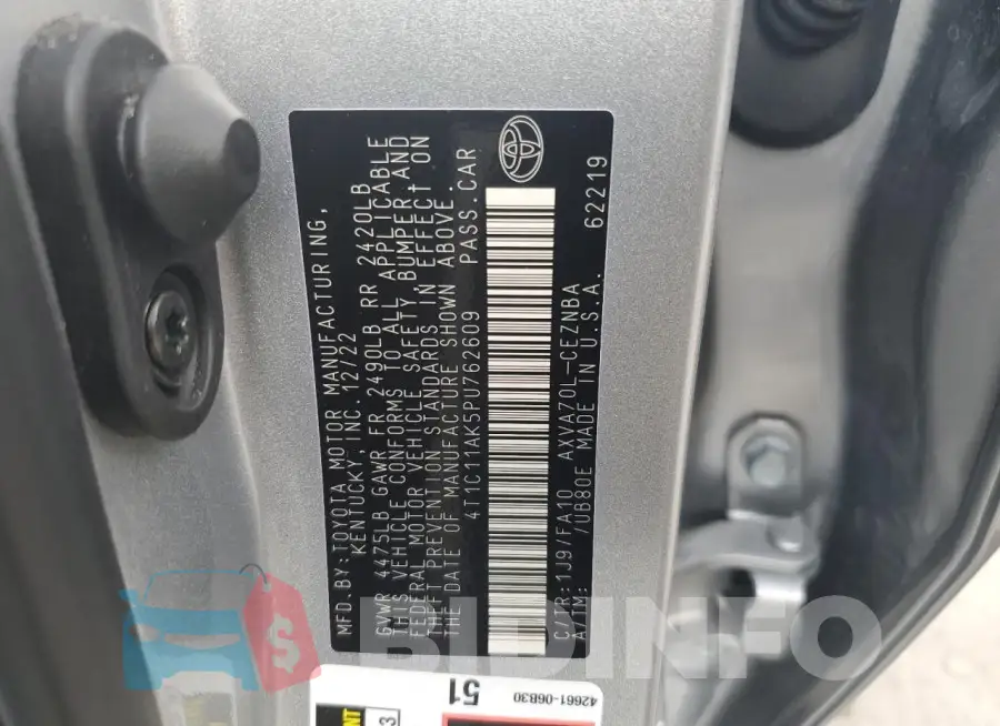 4T1C11AK5PU762609 Photo# 12
