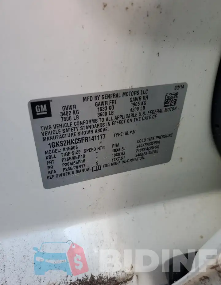 1GKS2HKC5FR141177 Photo# 12