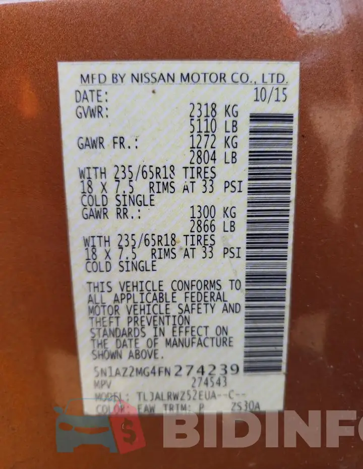 5N1AZ2MG4FN274239 Photo# 13
