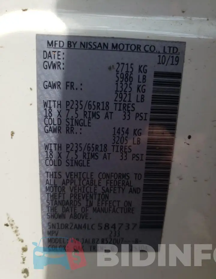 5N1DR2AN4LC584737 Photo# 13