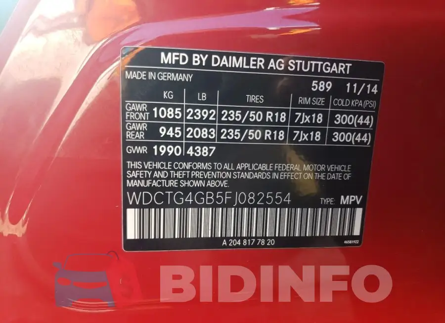 WDCTG4GB5FJ082554 Photo# 12