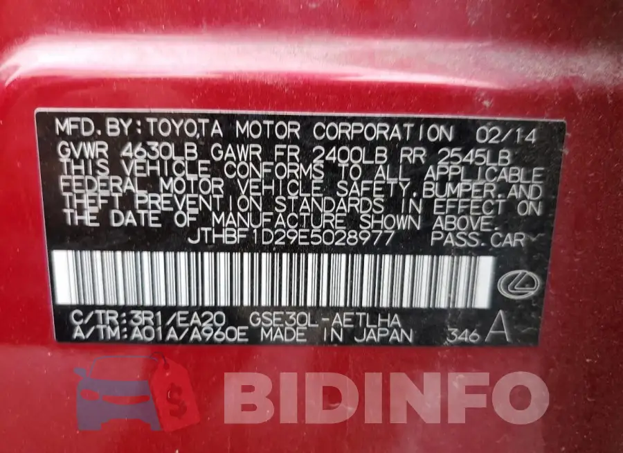 JTHBF1D29E5028977 Photo# 12