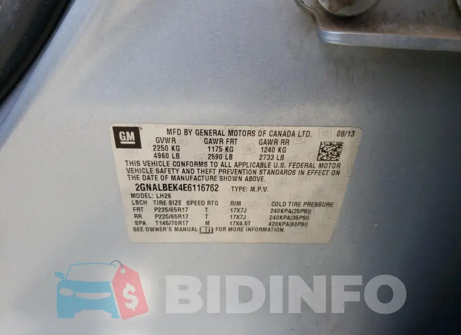 2GNALBEK4E6116762 Photo# 12