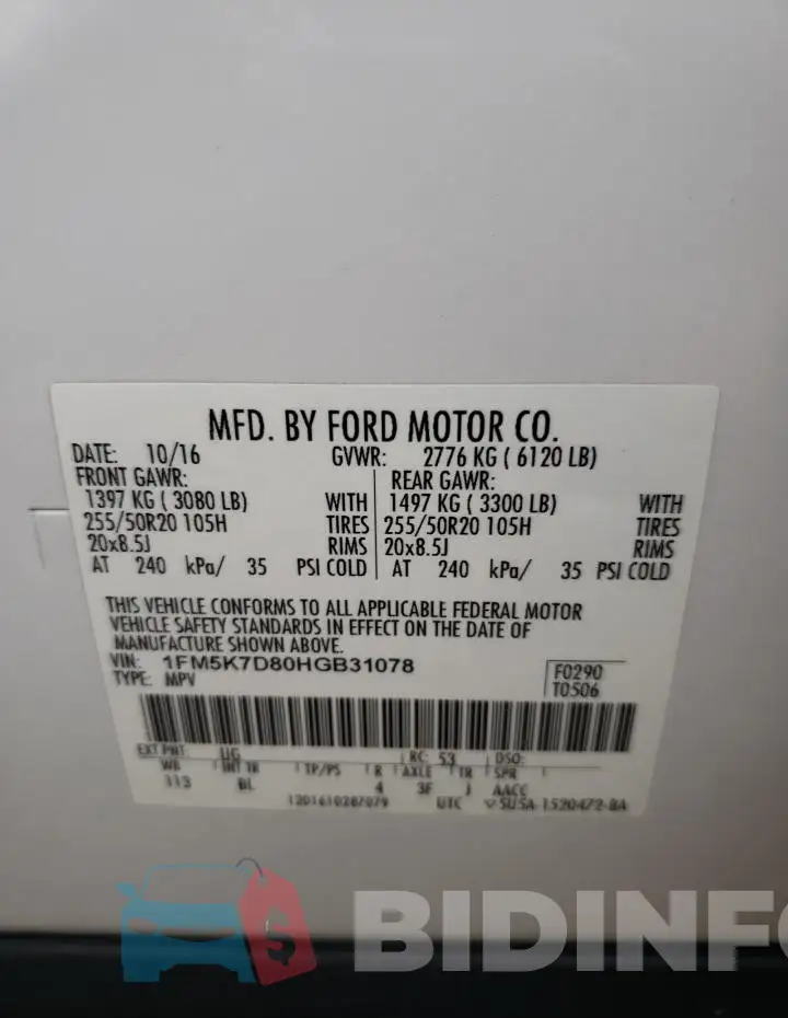 1FM5K7D80HGB31078 Photo# 13