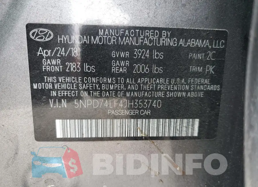5NPD74LF4JH353740 Photo# 12