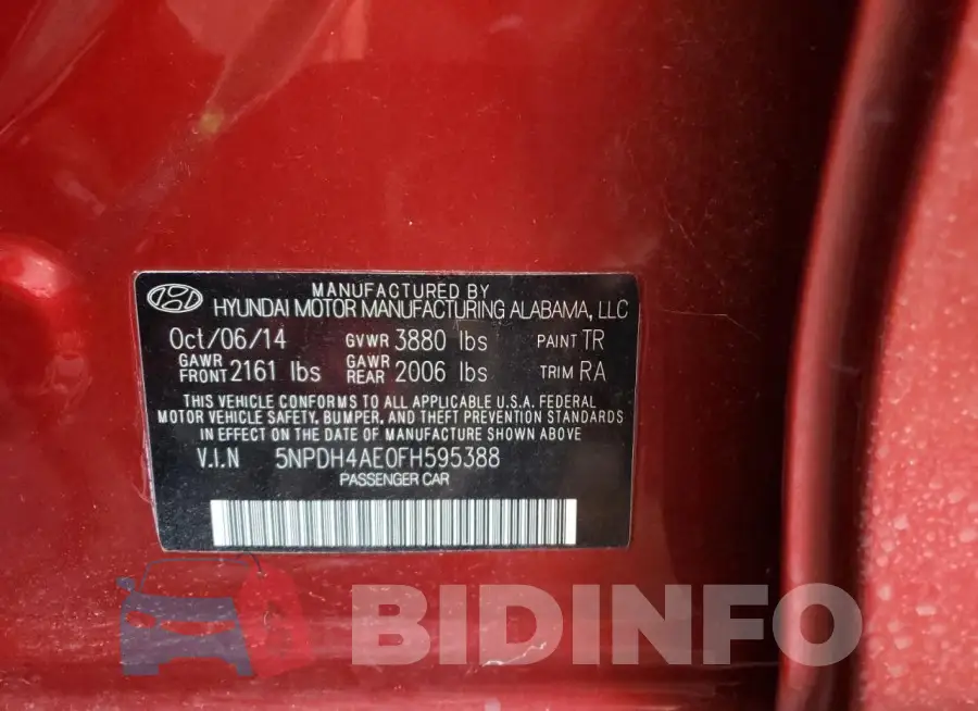 5NPDH4AE0FH595388 Photo# 12