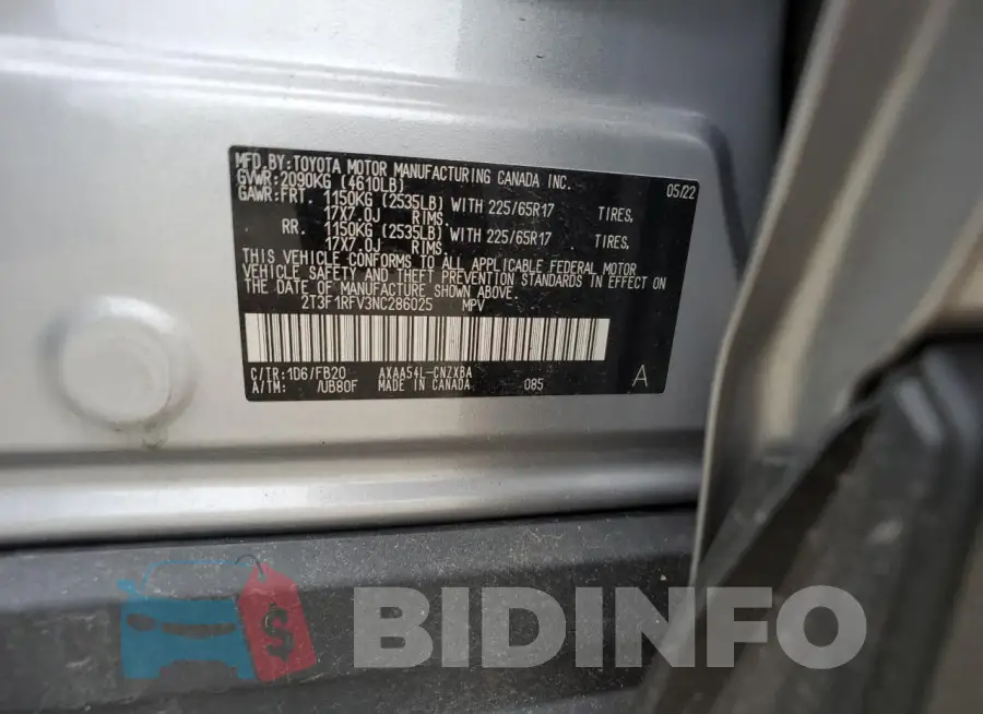 2T3F1RFV3NC286025 Photo# 13