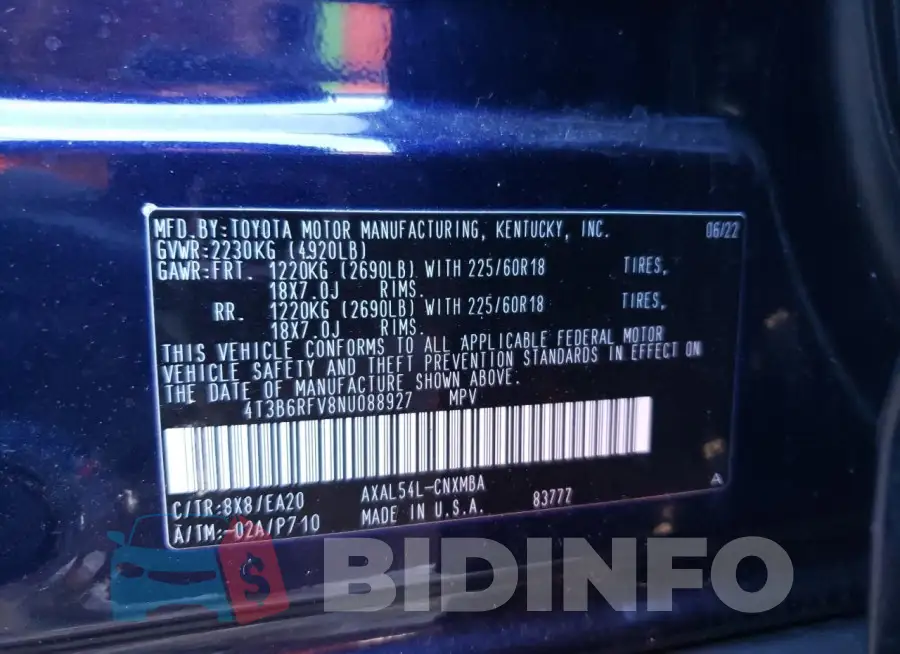 4T3B6RFV8NU088927 Photo# 12